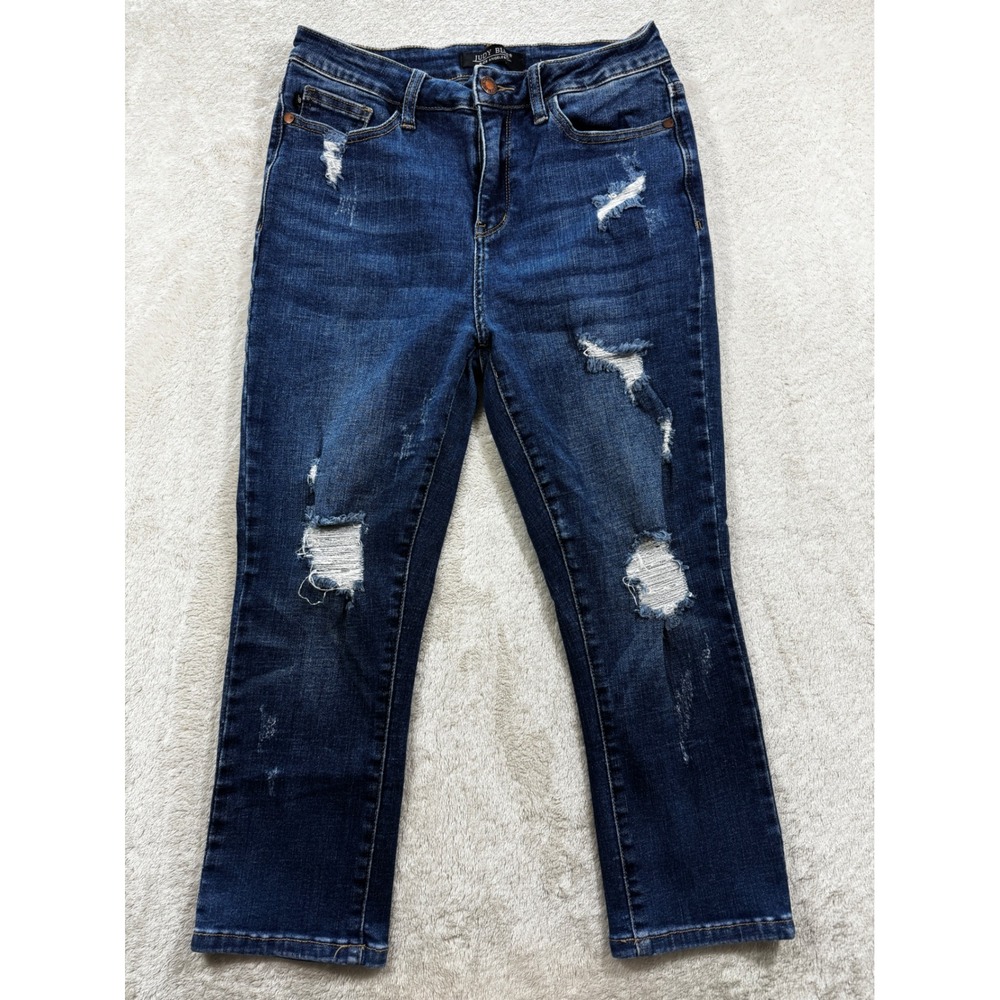 Judy Blue Womens Capri Fit Distressed JB88211 Blue Denim Jeans 5/27 Meas: 26x21